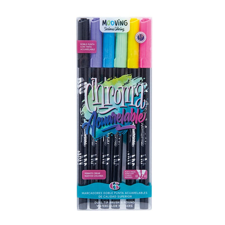 Marcadores Doble Punta Pincel Acuarelable Estuche 6 un Mooving